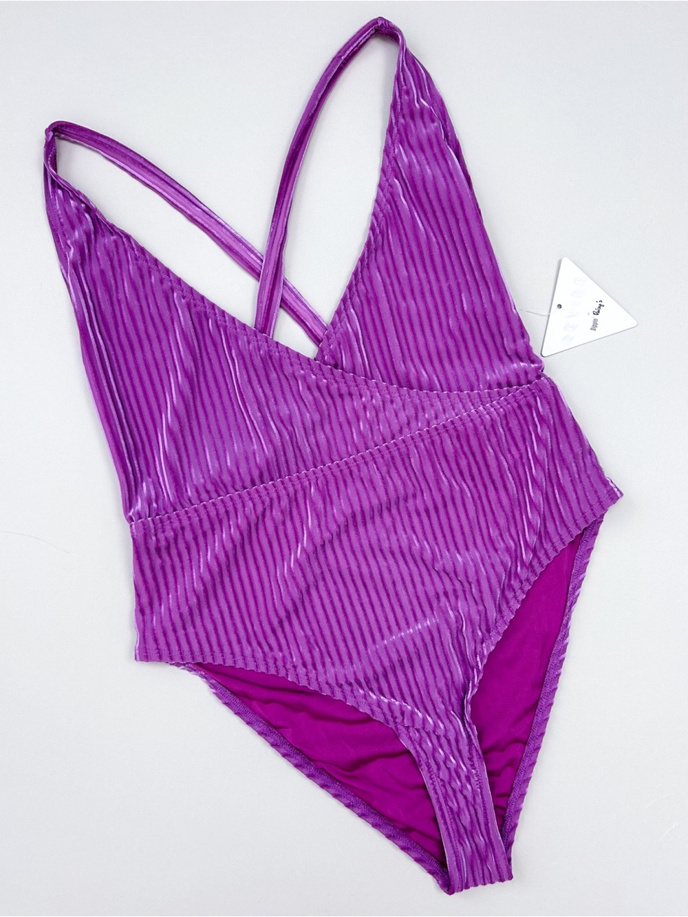 Dippin' Daisy's Revibe Purple Plush Velvet Deep-V Arena One-Piece Swimsuit NWT